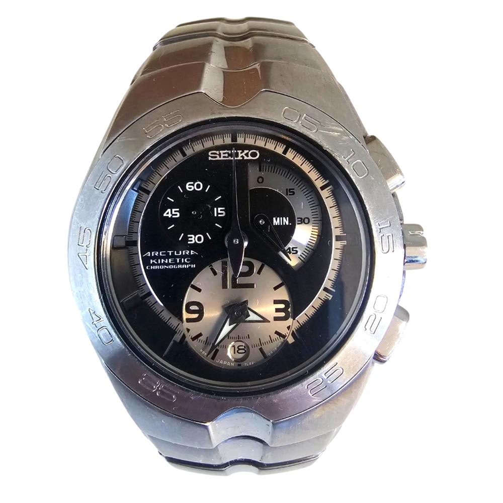 Seiko Arctura Kinetic Silver and Black Chronograph Watch